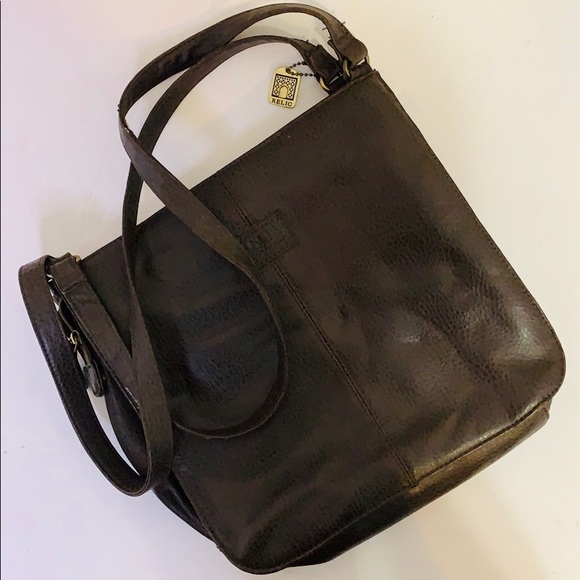 Relic | Large Brown 3 Sectioned Pebble Satchel Bag - Picture 8 of 13